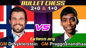 Magnus Carlsen vs Rameshbabu Praggnanandhaa | Bullet Chess 2+0 & 1+0 | lichess.org.