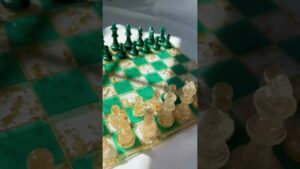 Emerald Green & Gold resin chess set