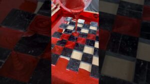 Got asked for a Red & Black “No Wood” Chess Board #chessboard #epoxy  #art #chess #resin #resinpour